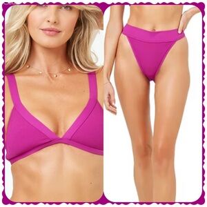 L*Space Farrah Bikini Top and Lola Bitsy Bikini Bottom Ribbed Swimsuit Sz Small